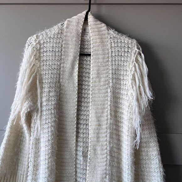 Volcom Sweater Womens XS Small White Fringe Open Front Long Cardigan 80741511 - Picture 3 of 16
